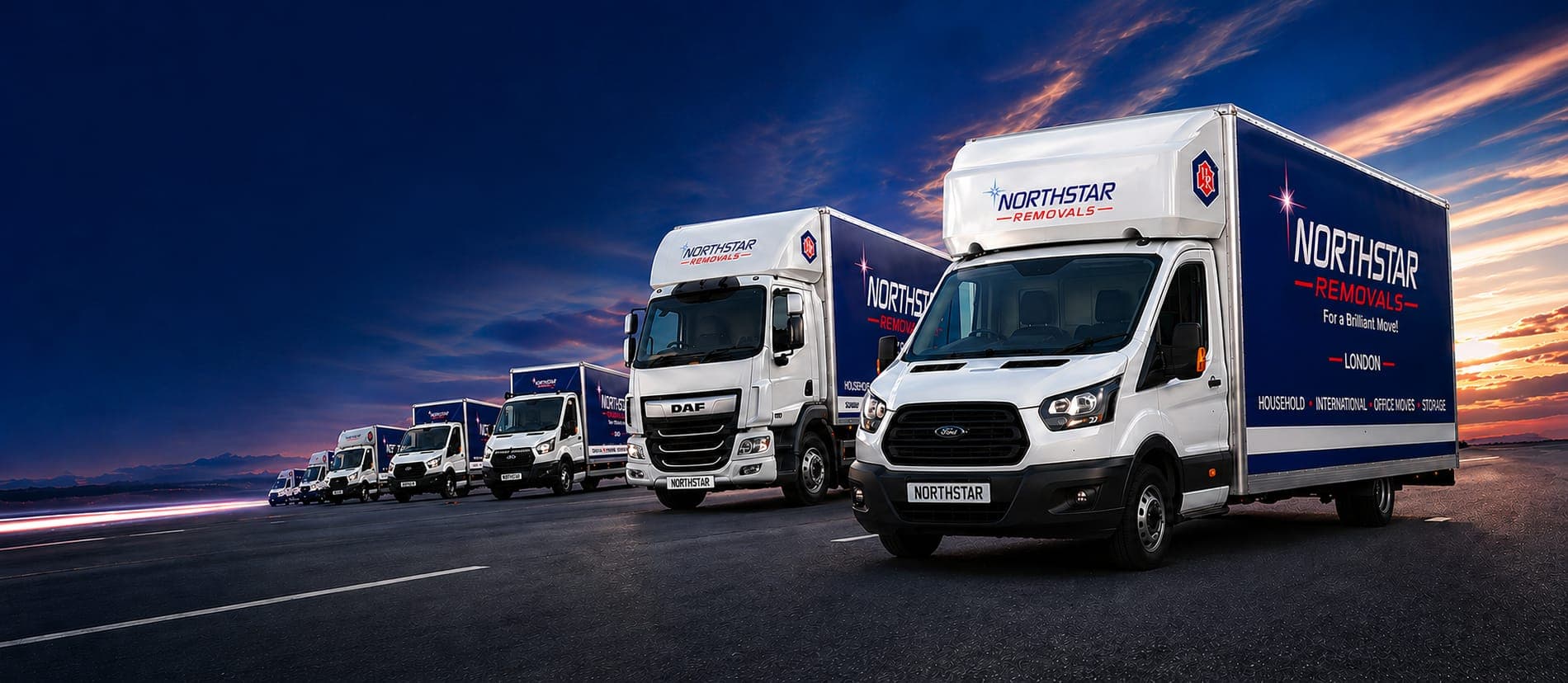 The Northstar Removals fleet outside the Pinner depot